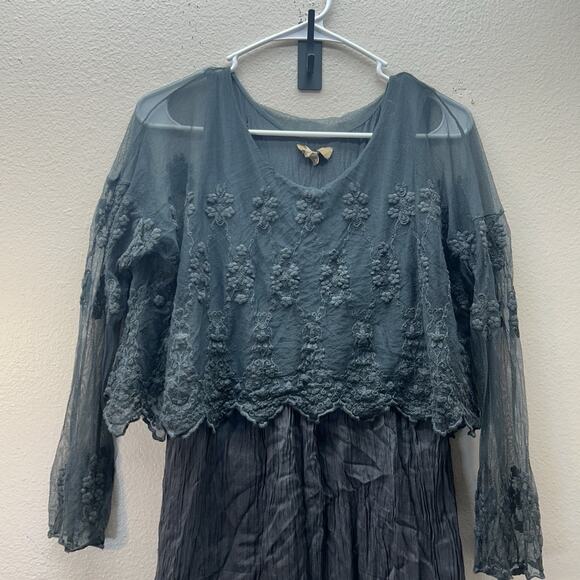 Carla Conti Silk Embroidered Tunic Sheath Dress Mini SZ S Fairy Whimsigoth Lace - Picture 5 of 9